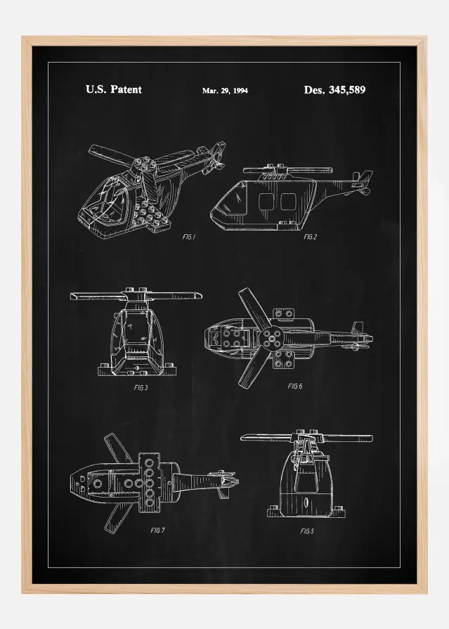Patent Print - Lego Helicopter - Black Plakāts